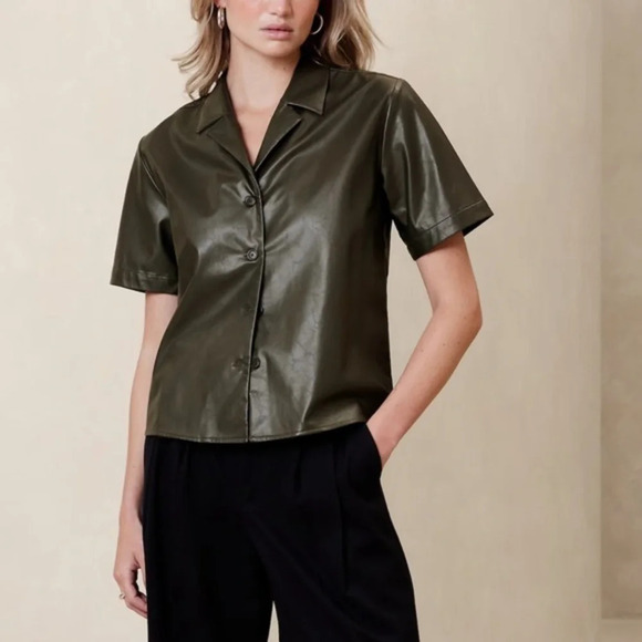Banana Republic Factory Tops - Banana Republic factory VEGAN LEATHER SHIRTa
